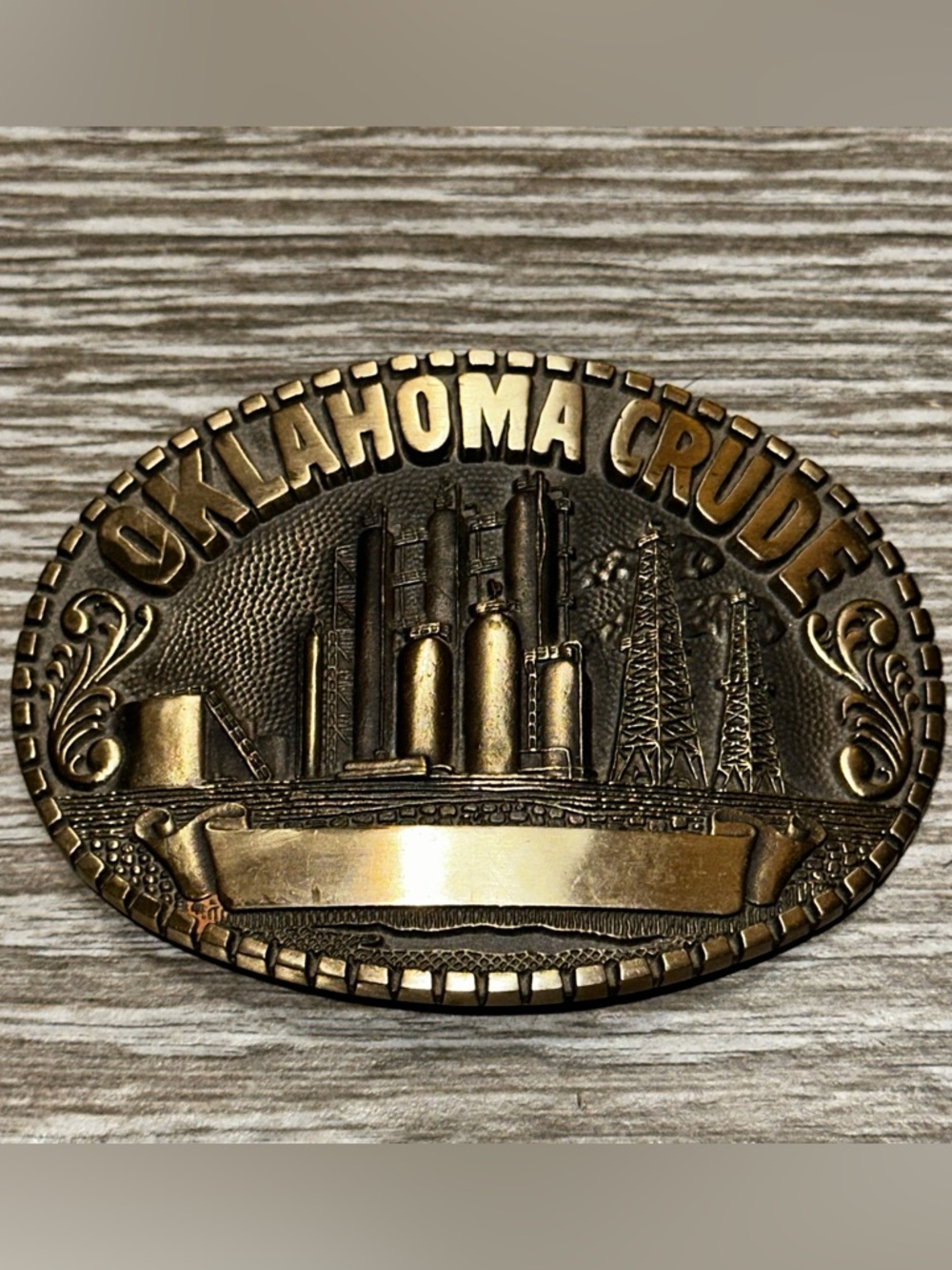 Vintage Award Design Medals Oklahoma Crude Oil Solid Brass Belt Buckle 3.5”